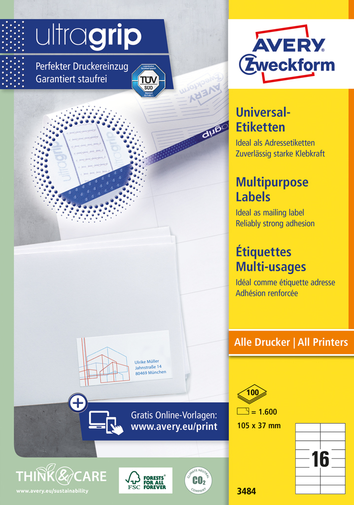 Etikety univerzálne 105x37 mm Avery A4 100 hárkov – Obrázok 2