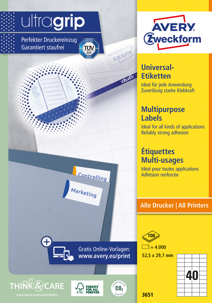 Etikety univerzálne 52,5x29,7mm Avery A4 100 hárkov – Obrázok 2