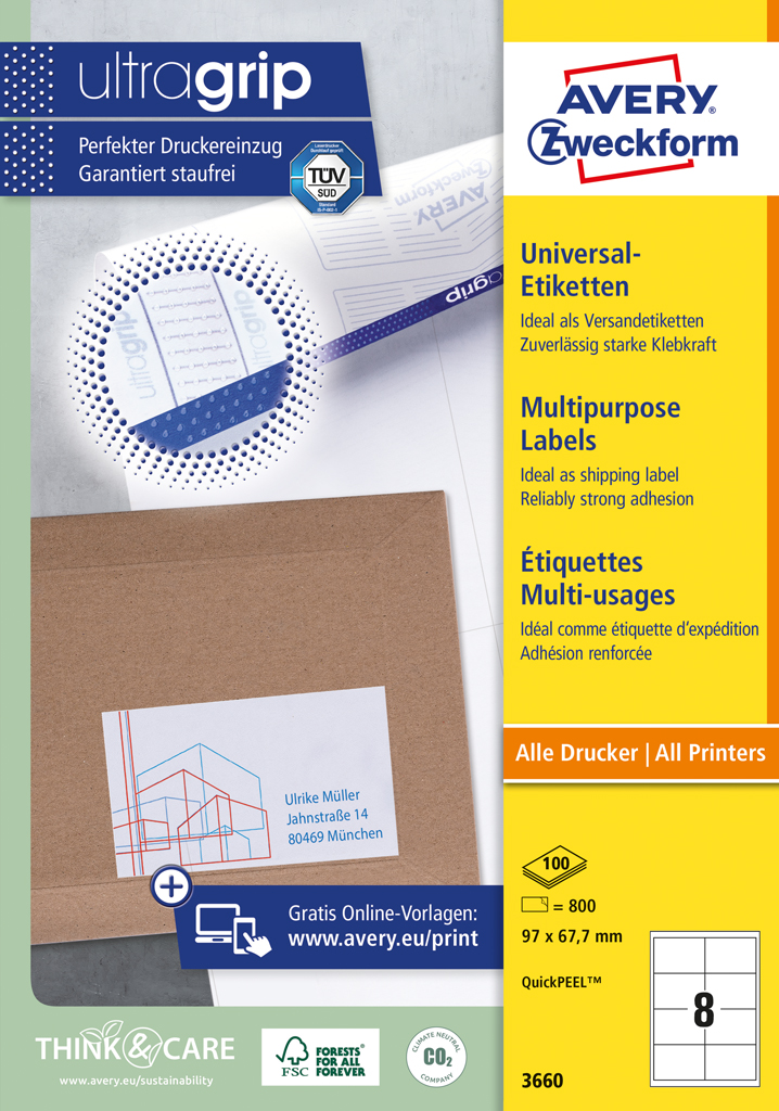 Etikety univerzálne 97x67,7mm Avery A4 100 hárkov – Obrázok 4