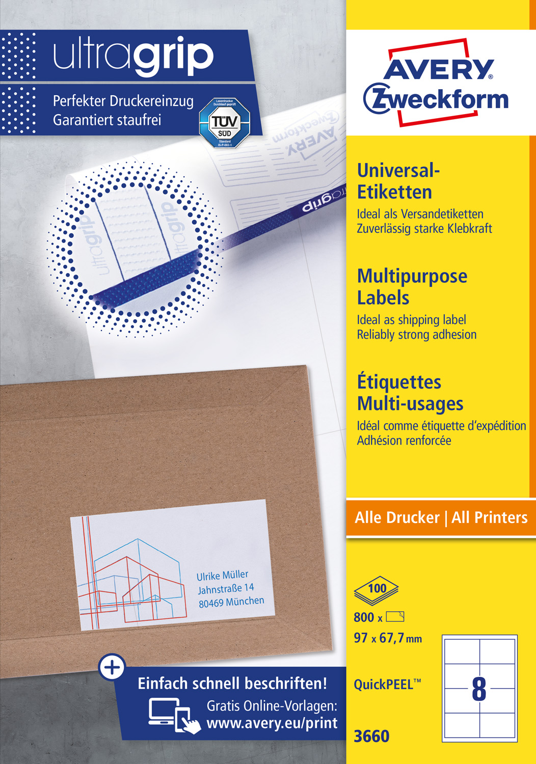 Etikety univerzálne 97x67,7mm Avery A4 100 hárkov – Obrázok 3