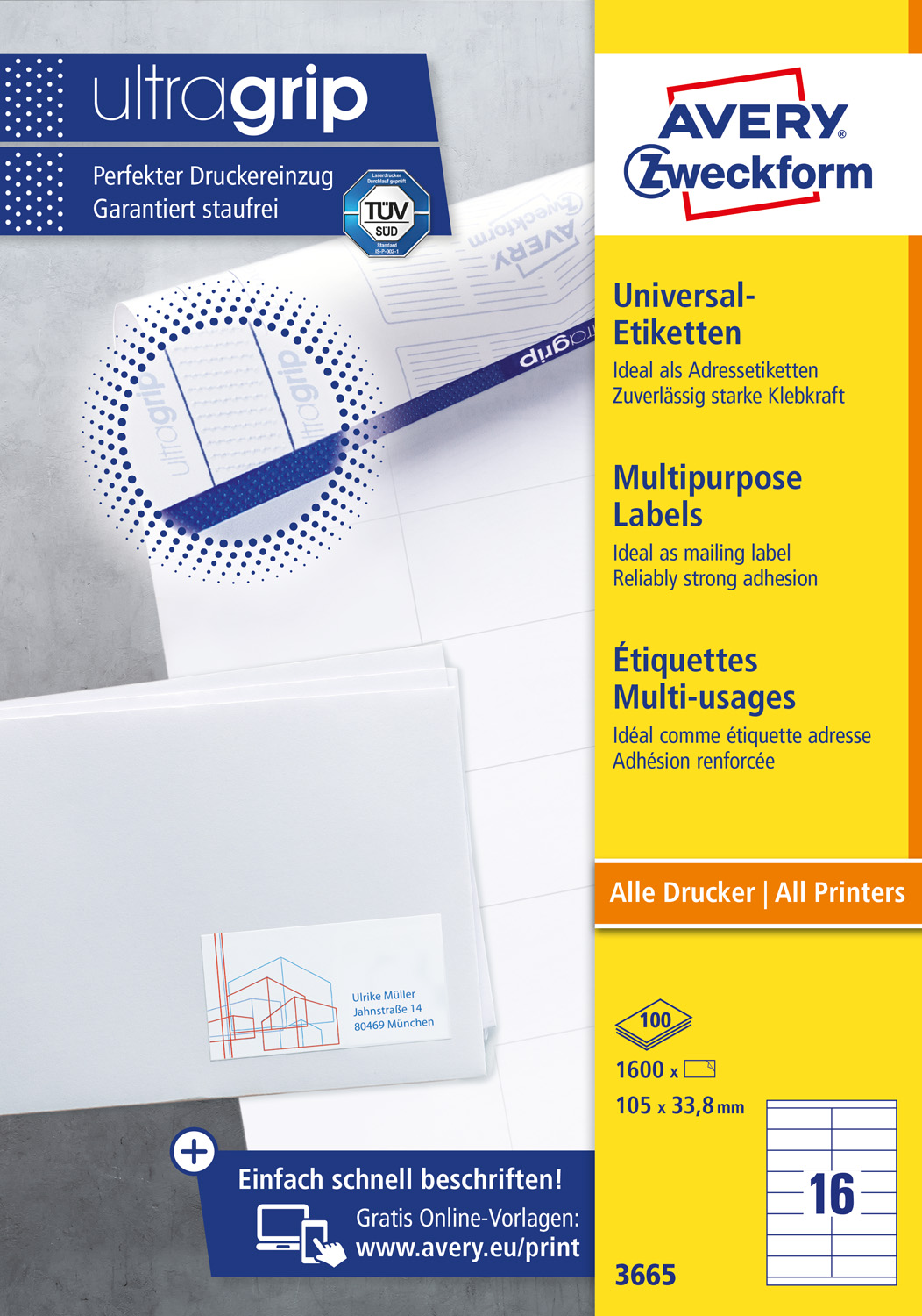 Etikety univerzálne 105x33,8 mm Avery A4 100 hárkov – Obrázok 3