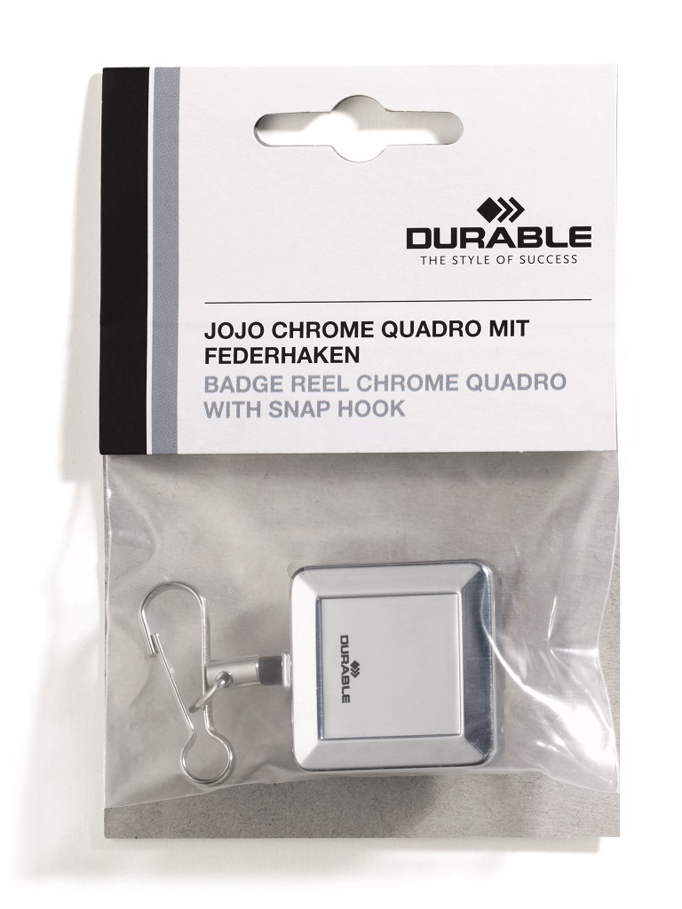 Výsuvný kotúč kovový hranatý so svorkou DURABLE JOJO CHROME QUADRO strieborný 1ks – Obrázok 2