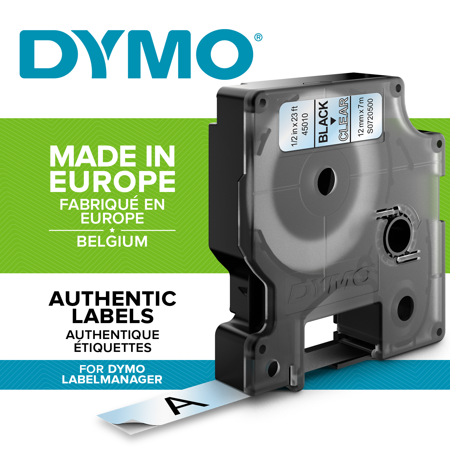 Samolepiaca páska Dymo D1 12 mm číra/čierna – Obrázok 2