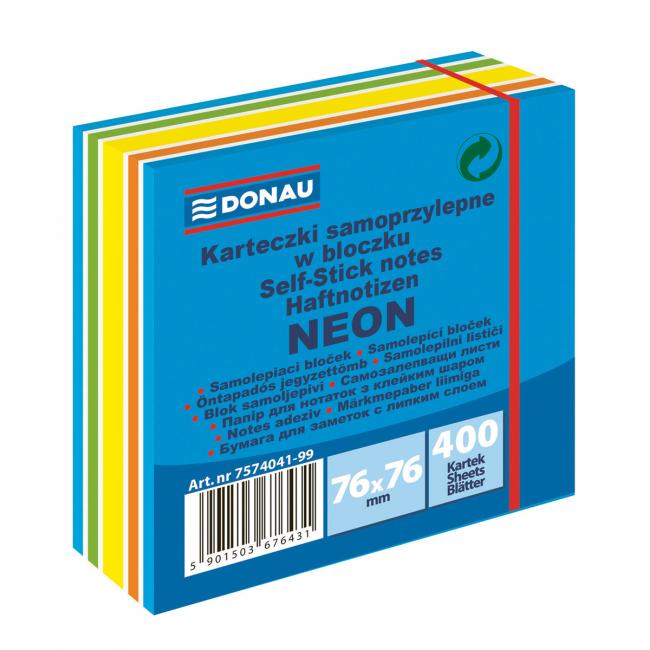 Bloček Donau 76 x 76 mm, mix neónových farieb, modrá, 400 lístkov