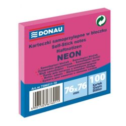 Bloček Donau neónový, 76 x 76 mm, ružový, 100 lístkov