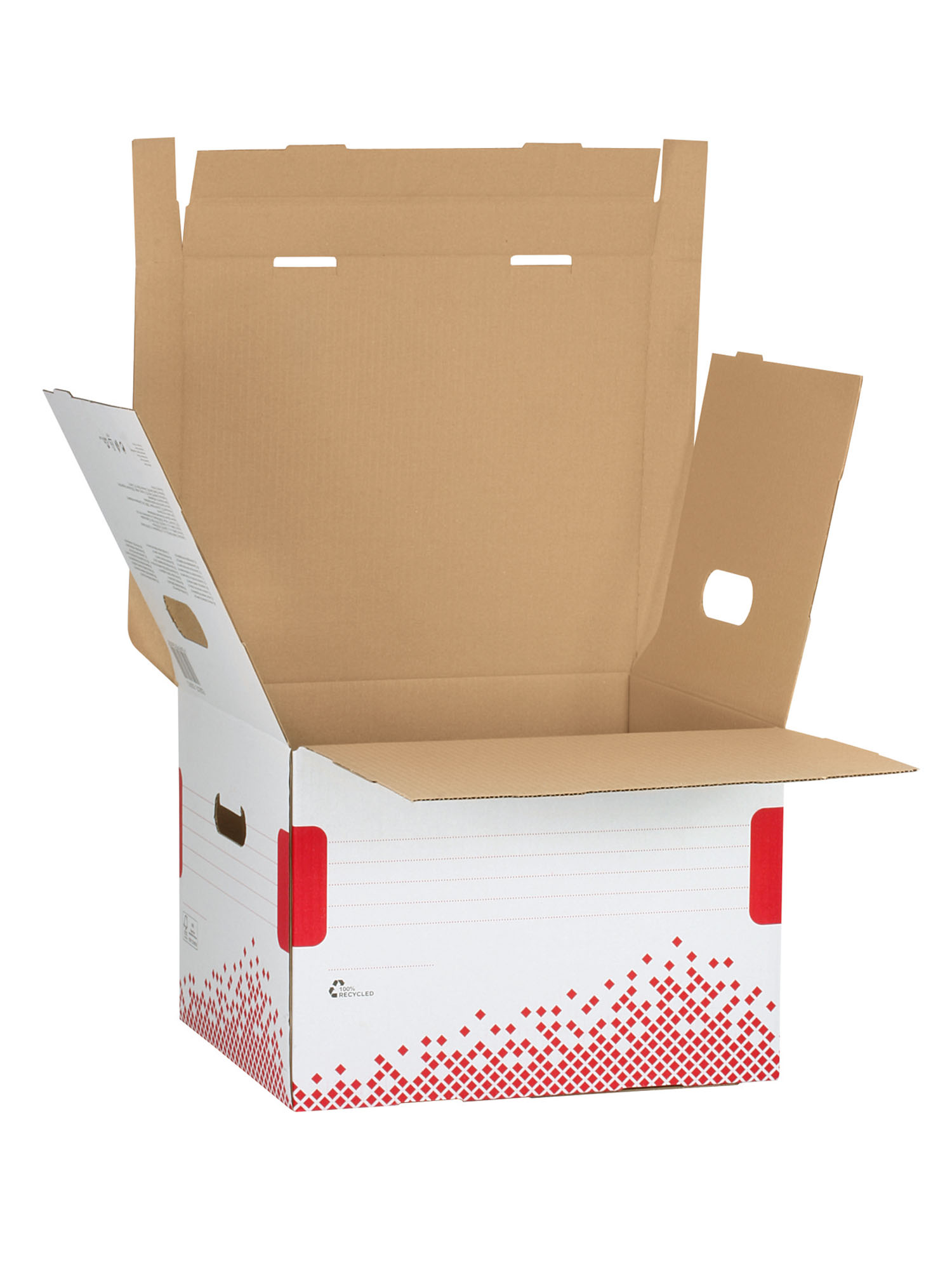Archívna krabica Esselte Speedbox M so sklápacím vekom biela/červená 367×263×325 mm – Obrázok 2