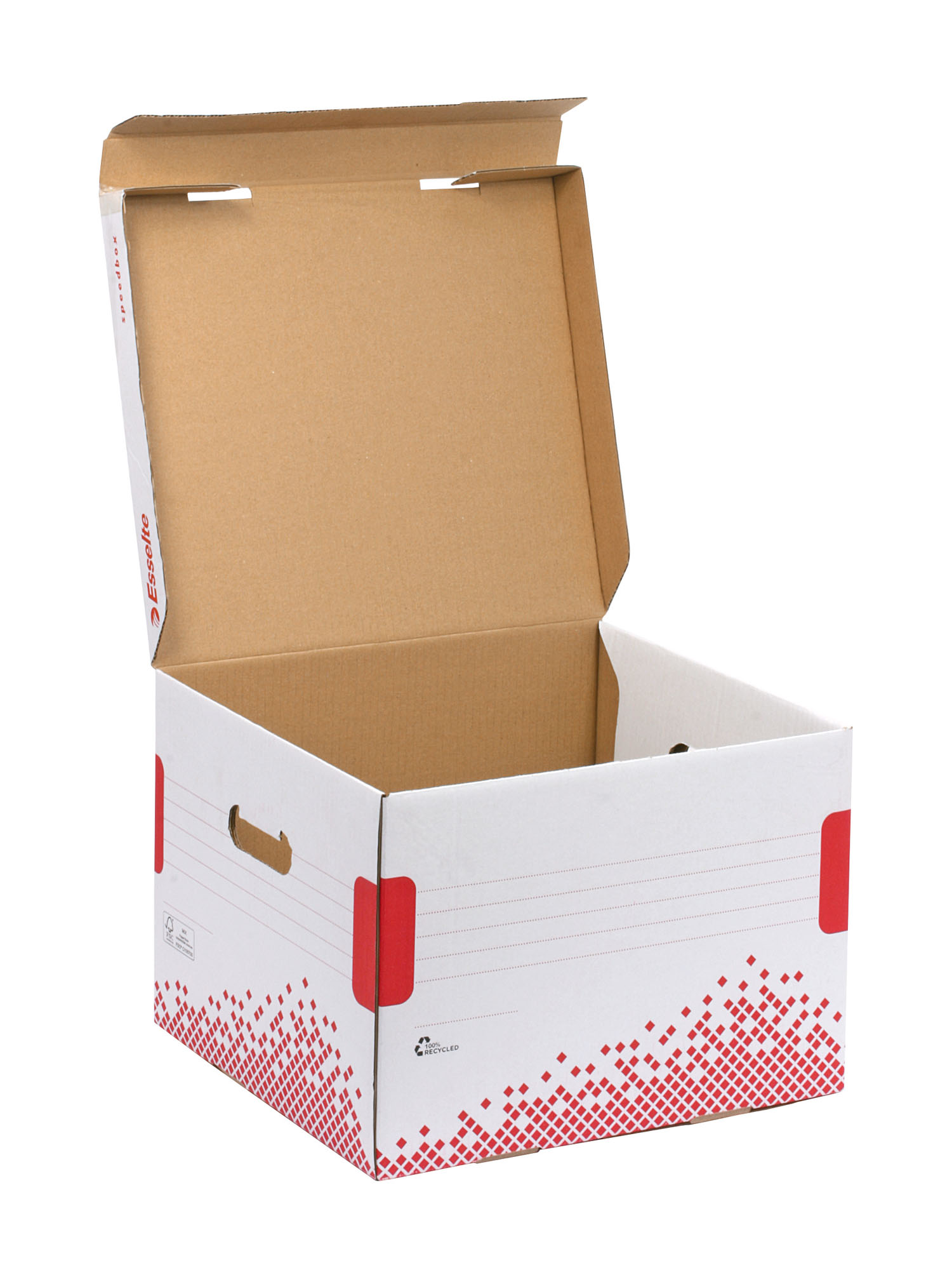 Archívna krabica Esselte Speedbox M so sklápacím vekom biela/červená 367×263×325 mm – Obrázok 3