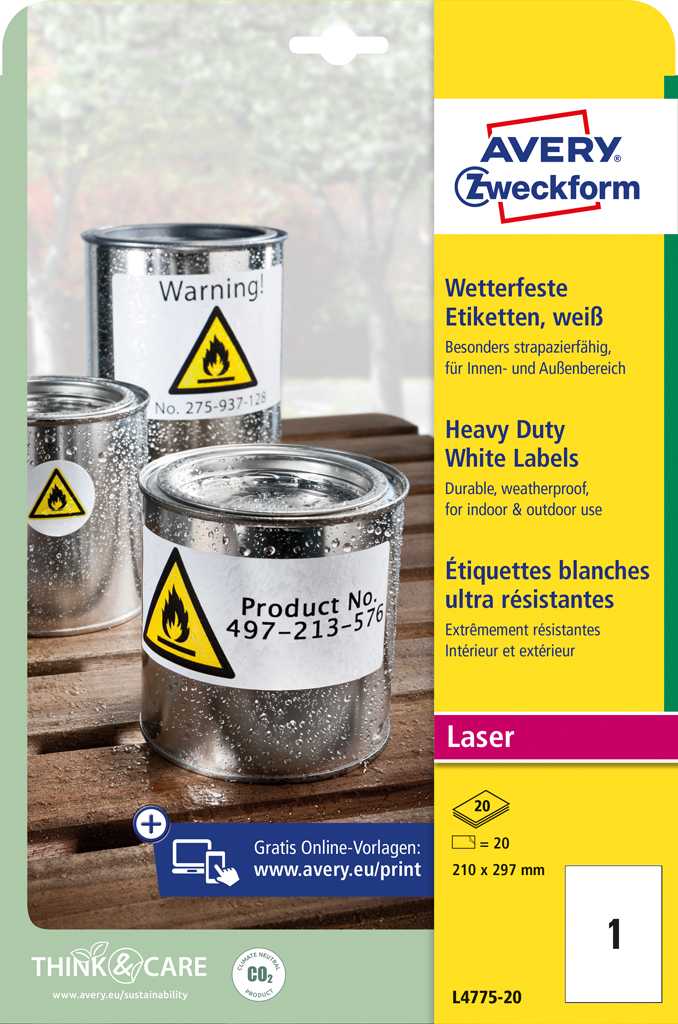 Etikety polyesterové veľmi odolné 210 x 297mm Avery A4 biele 20 hárkov – Obrázok 7
