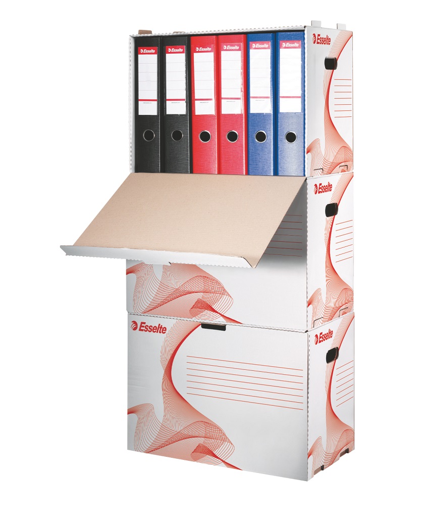 Archívna krabica na zakladače Esselte biela/červená 530x343x311 mm – Obrázok 3