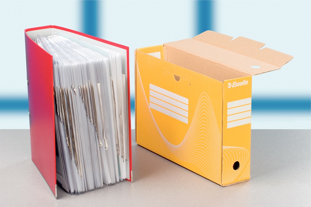 Archívny box Esselte 100mm žltý/biely – Obrázok 2
