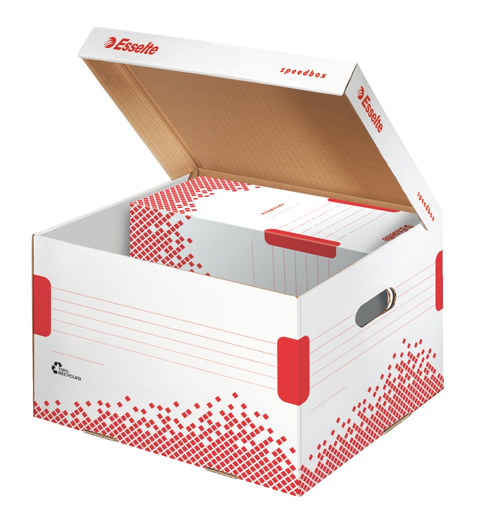 Archívna krabica Esselte Speedbox M so sklápacím vekom biela/červená 367×263×325 mm – Obrázok 5