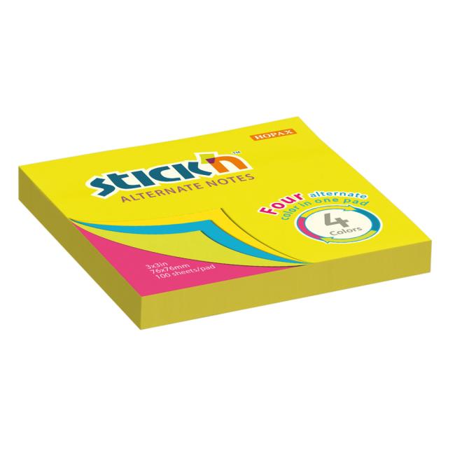Samolepiaci bloček Stick’n Hopax Alternate, mix neón, 76 x76 mm